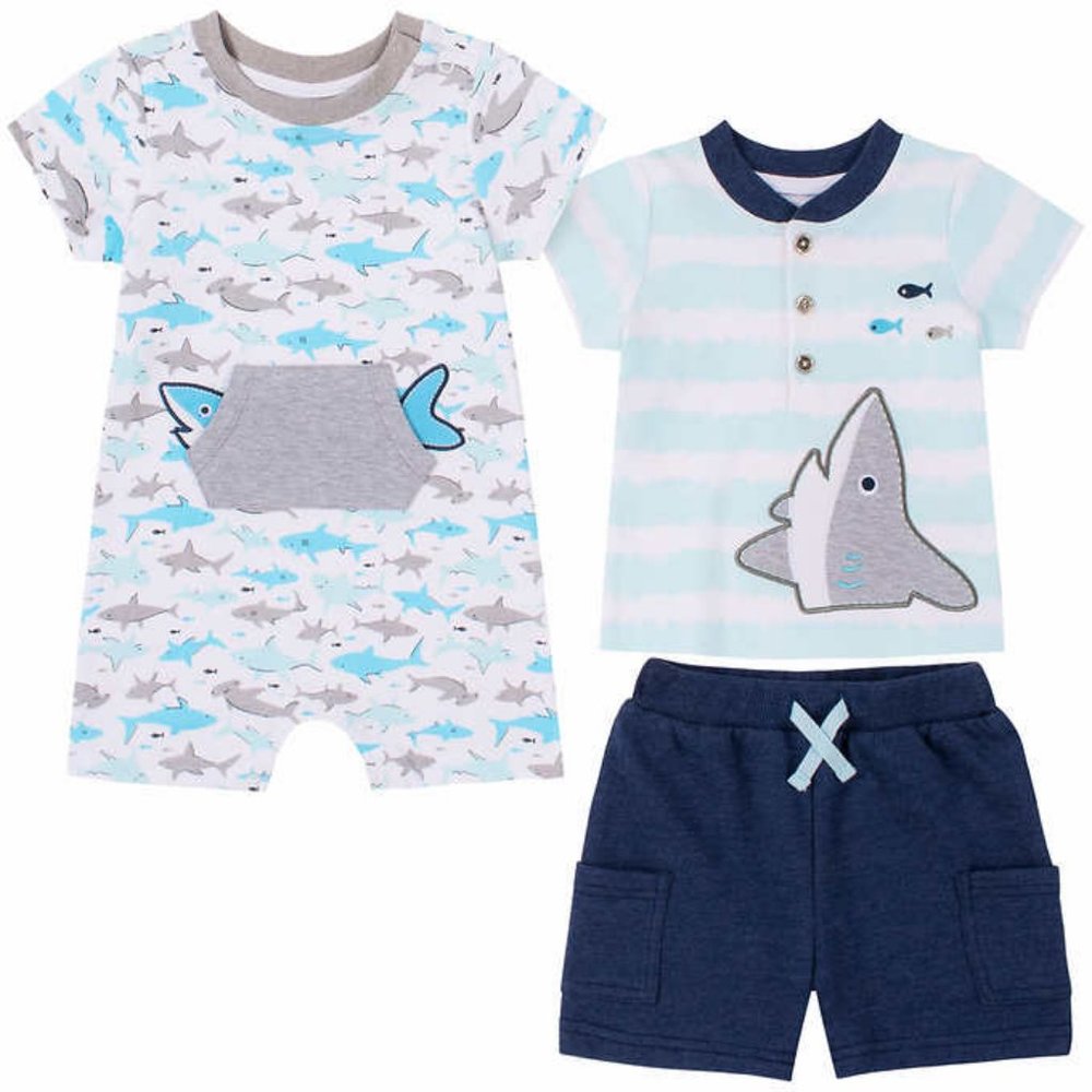 NWT Set of 2 Shark-themed Infant Outfits: Romper and Shirt/Shorts 24M